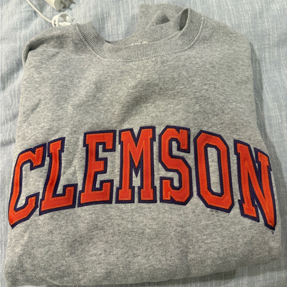 Champion Gray Sweatshirt with Orange and Purple Accents